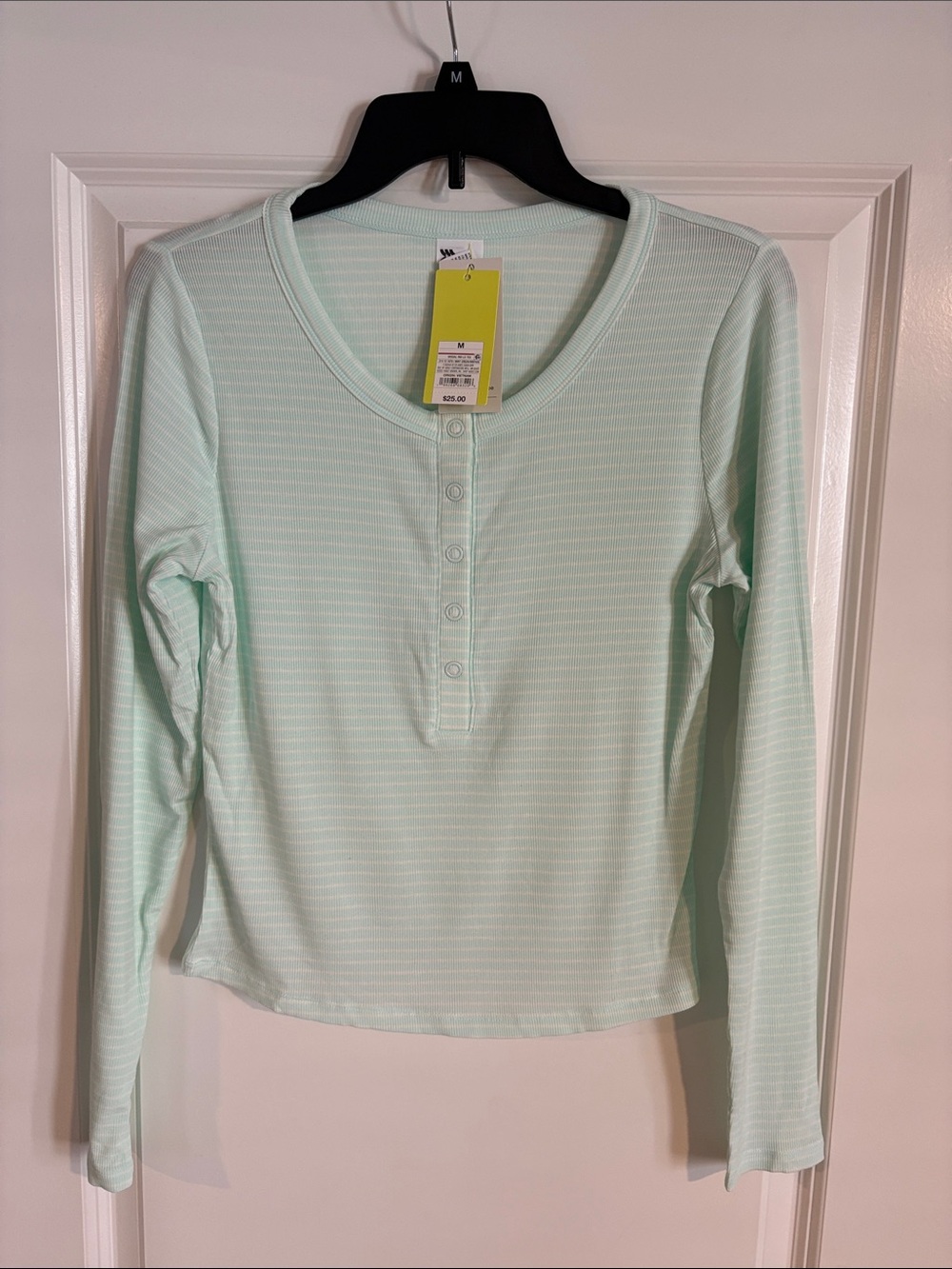 all in motion Women's Light Mint/White striped Long-Sleeve Slim Fit Hip Length